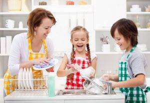 woman and kids