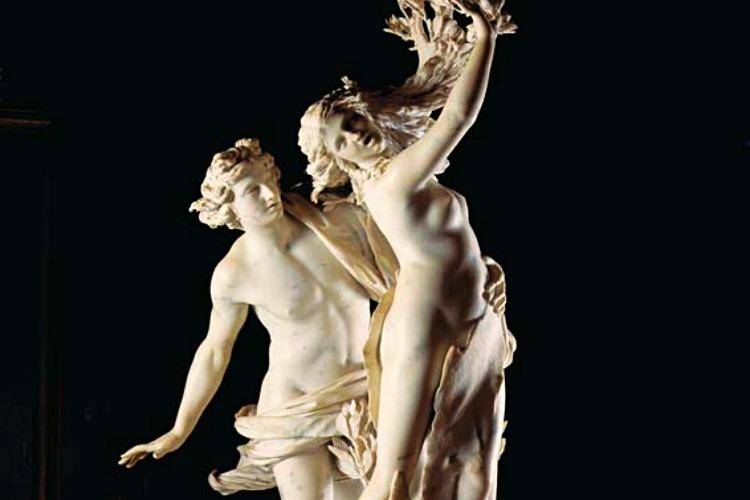 White statue of Apollo and Daphne