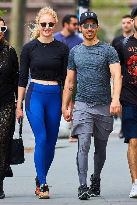 Sophie Turner walking with her fiance
