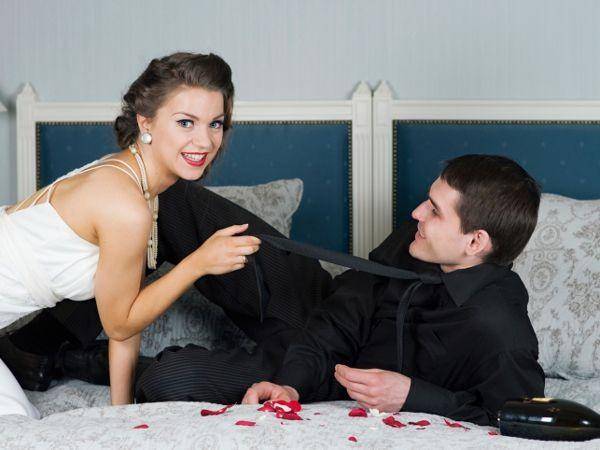 happy couple in bed