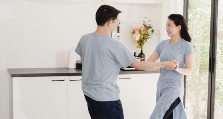 Couple listen to music and dancing