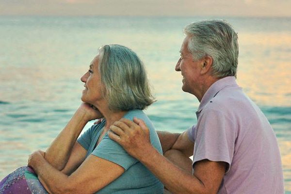 elderly couple at the sea shore
