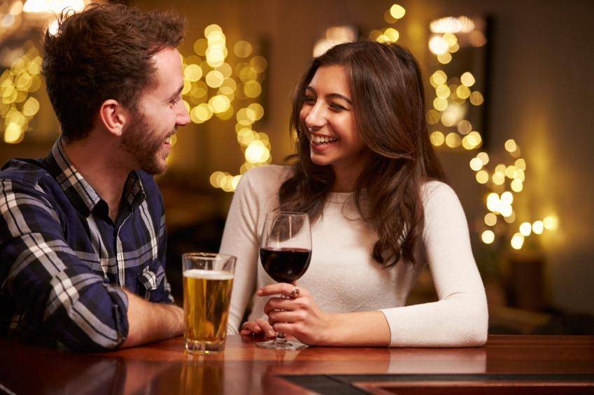 woman having a drink on her first date