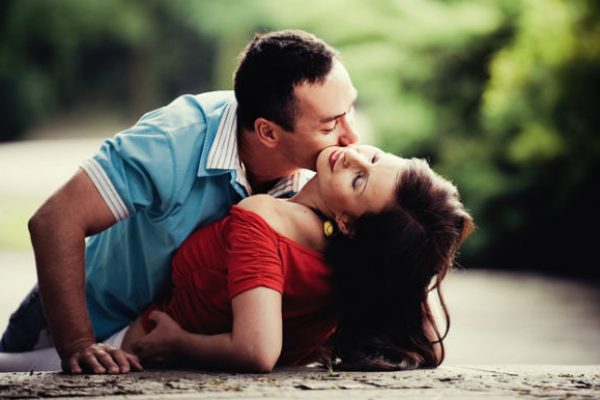 Couple kissing and hugging