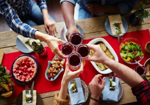 friends eat dinner together