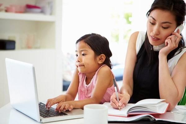 working woman with child