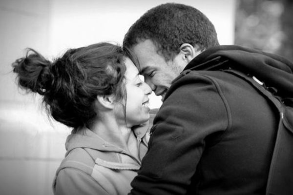 cute man and woman kissing