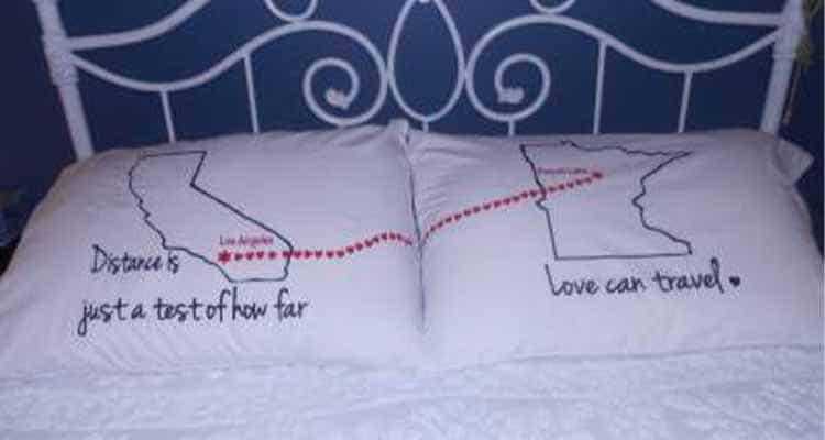 pillow showing long distance relationship