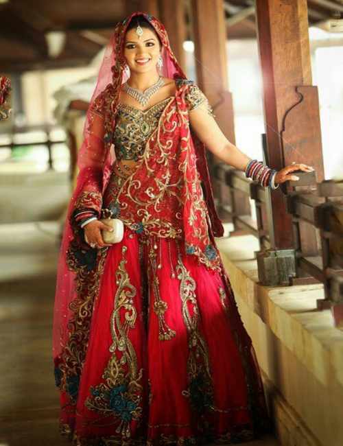 pink and green lehenga