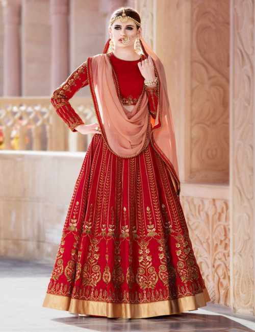 reddish golden bridal lehenga