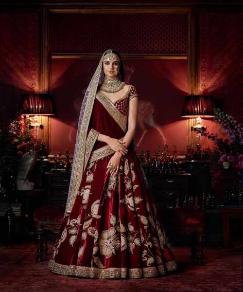 velvet maroon lehenga