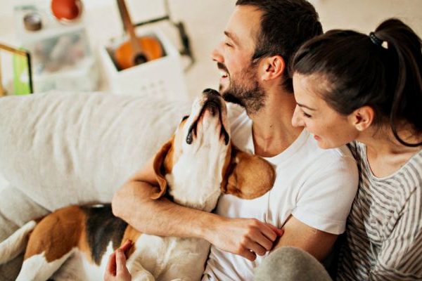 couple with cute dog