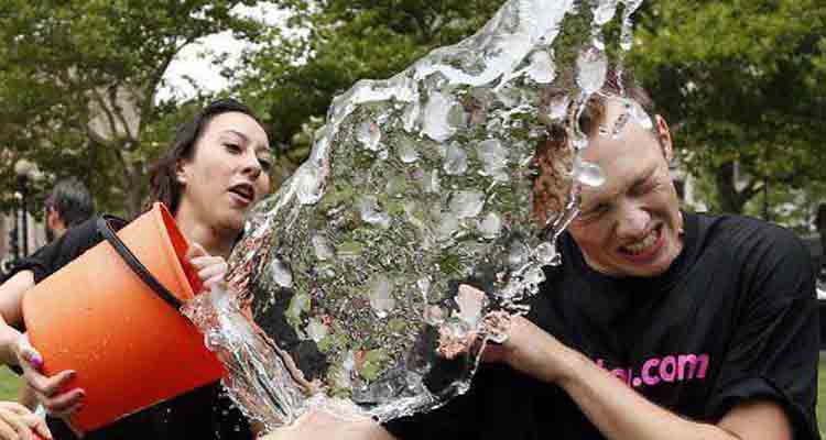 Woman throwing ice bucket