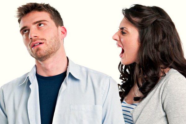 lady yelling on man