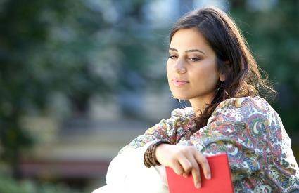 Woman thinking in college