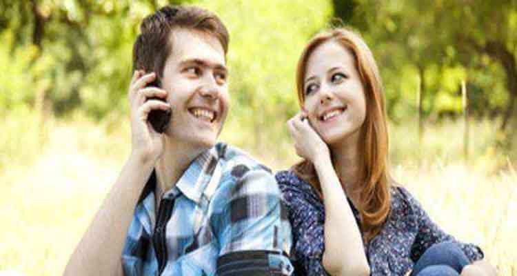 happy couple on phone