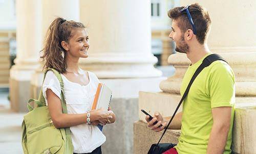 woman talking to man