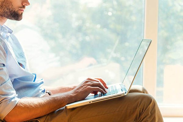 man searching online
