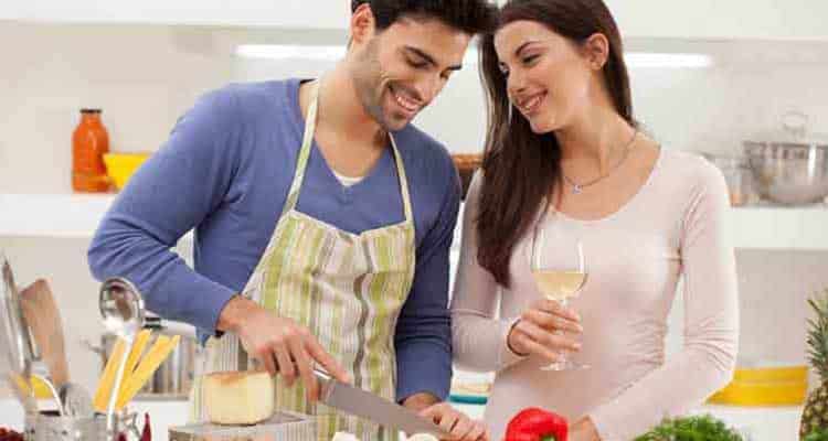 Couple cooking together