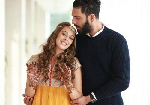 Yuvraj Singh and Hazel Keech at their Mehendi. Yuvraj Singh retired from cricket recently.