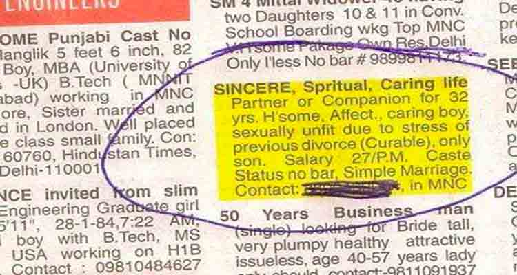 Hilarious matrimonial ad