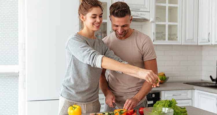 Couple cooking together