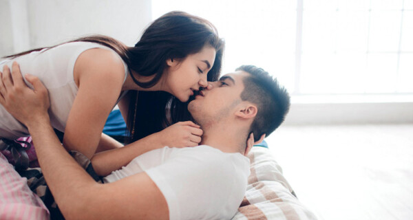 loving couple are lying bed bright cozy bedroom