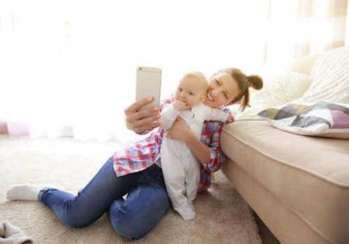 selfie with child for social media post