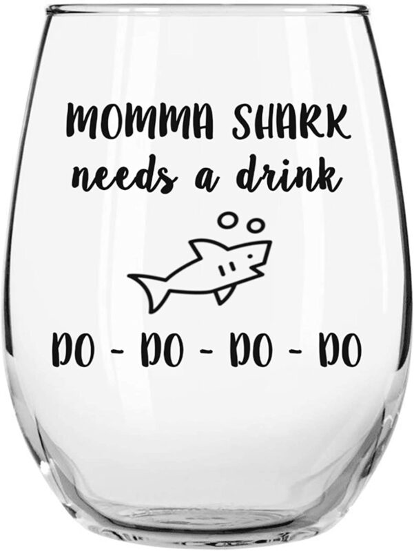 Momma Shark WIne Glass