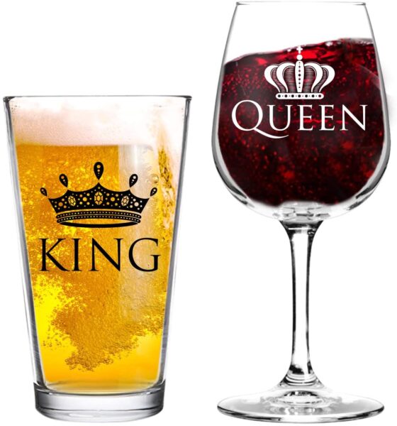 romantic wedding gifts for couples - king and queen glasses 