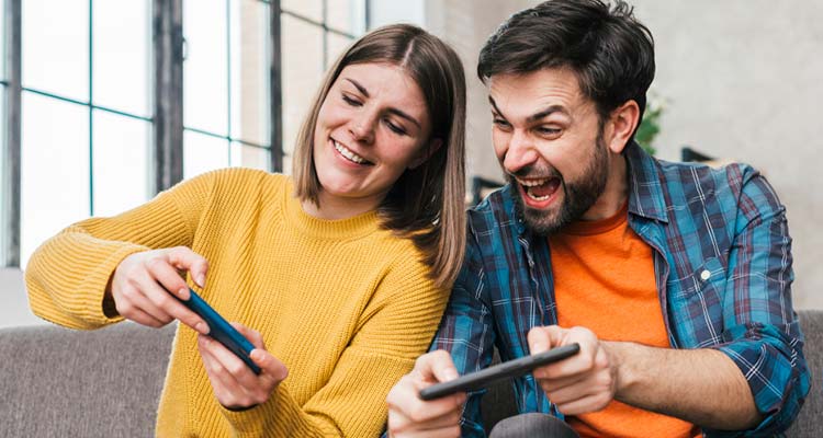 Young couple playing video game