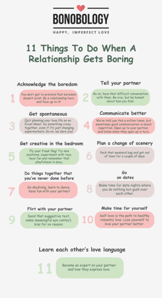 Infographic on 11 things to do when a relationship gets boring