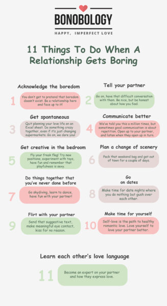 Infographic on 11 things to do when a relationship gets boring