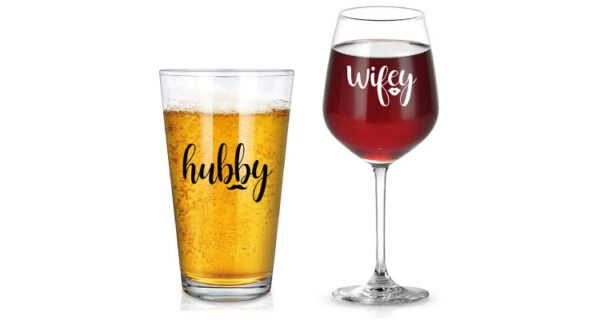 Gifts for engaged couples - His and her glass set