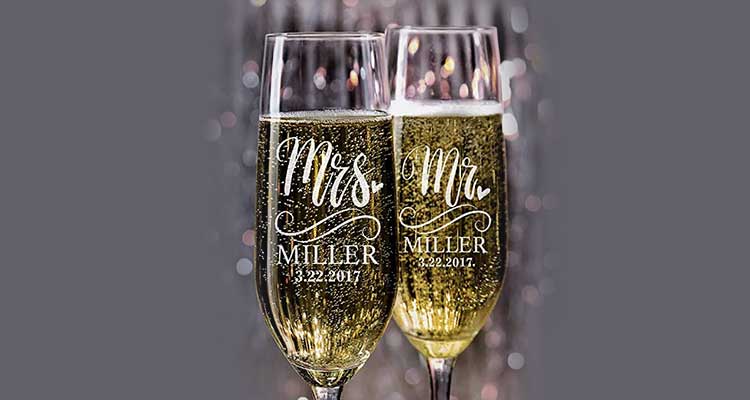 gifts for bride from groom on wedding day ideas- champagne glasses 