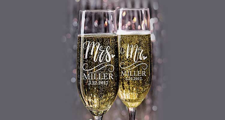 gifts for bride from groom on wedding day ideas- champagne glasses