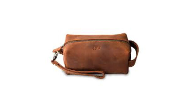 gifts for him on valentine's day Pegai monogrammed leather toiletry pouch
