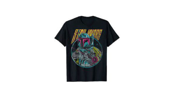valentines gift ideas for him Star Wars Boba Fett Neon Blaster graphic t-shirt