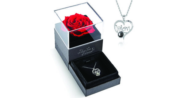 Birthday gift ideas for mom from son: Rose with necklace