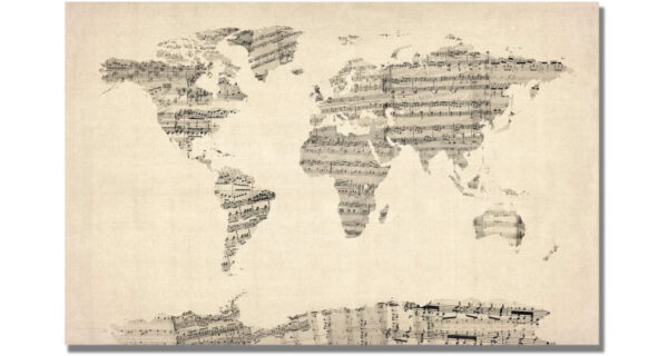 gift for music lover boyfriend- sheet music world map 
