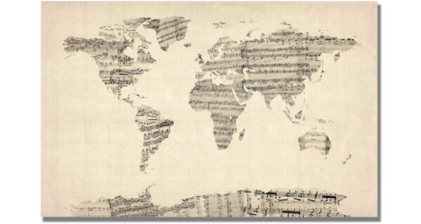 gift for music lover boyfriend- sheet music world map