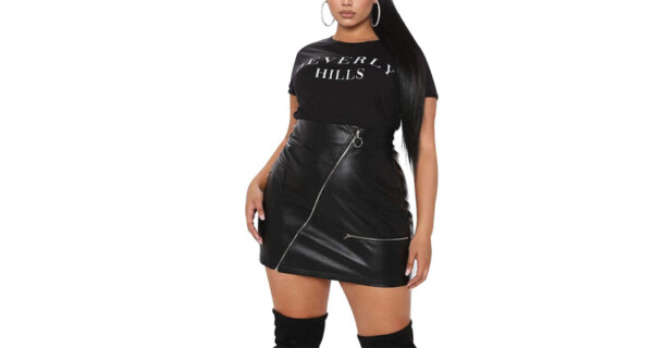 plus size summer date night outfit - faux leather skirt
