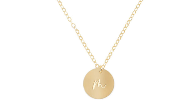 first wedding anniversary gift: 
 monogram initial disc filled necklace