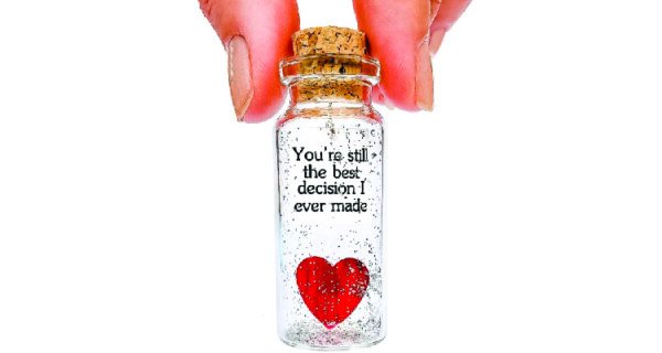 birthday gift for fiance - red heart in a bottle