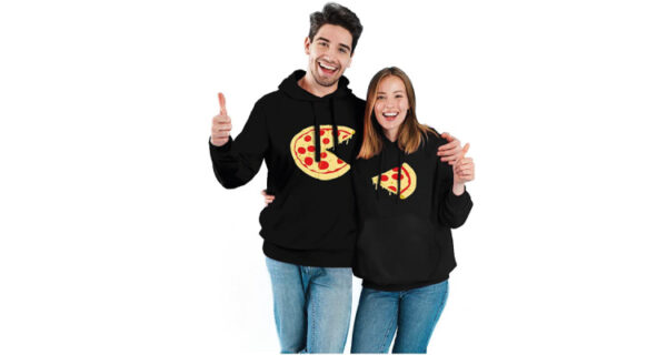 first wedding anniversary gift: Matching pizza hoodies