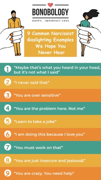 9 Common Narcissist Gaslighting Examples We Hope You Never Hear 2 Infographic on narcissist gaslighting examples