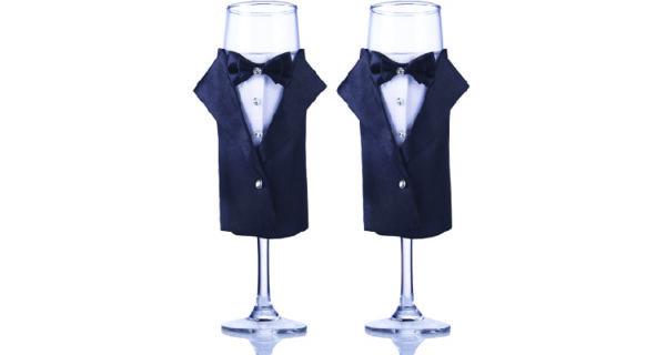 gift ideas for gay couples - tuxedo champagne flutes