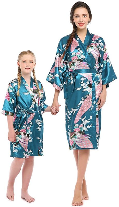 Mom and daughter silk robe set