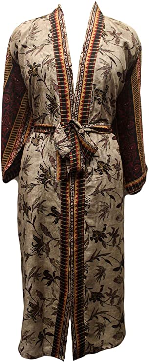 Pure silk kimono robe with saree fabric