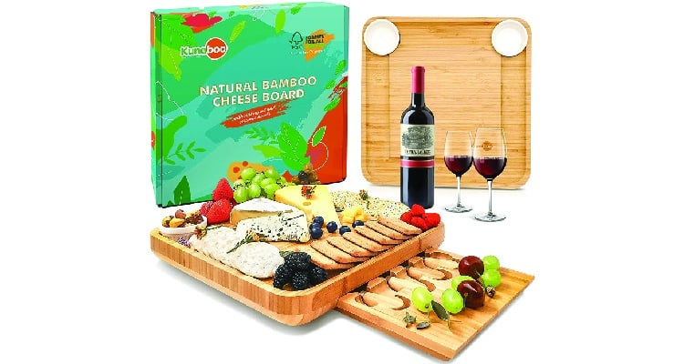 Gifts for step mom Bamboo cheese board and knife board combo set